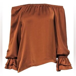 Ramy Brook Murphy Off Shoulder Satin Top in Copper